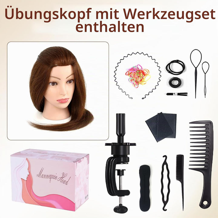 Frisierkopf 100% Echthaar Friseurkopf, TopDirect Übungskopf 22 Zoll 55cm Echthaar Kopf, Frisieren Tr
