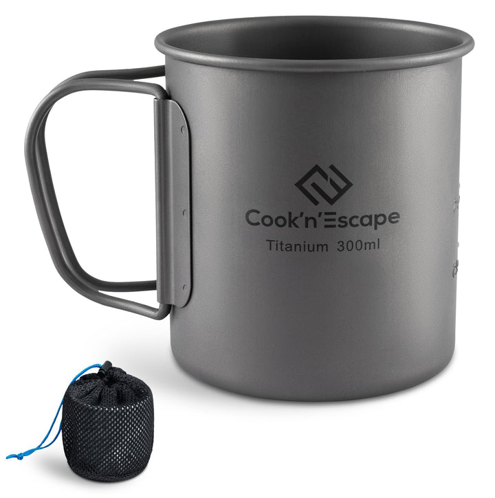 COOK'N'ESCAPE Titan 300ml Camping Tasse Becher Open Fire Kochausrüstung mit faltbaren Griffen für Ou