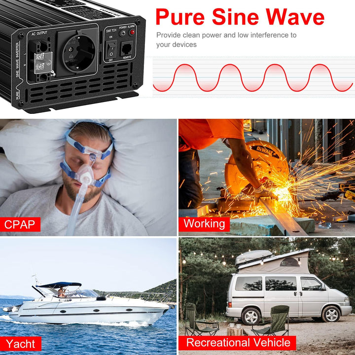 XIJIA LCD-display Wechselrichter 24V reine Sinuswelle zu AC 230V 50Hz LCD-Anzeige Solarenergiekonver