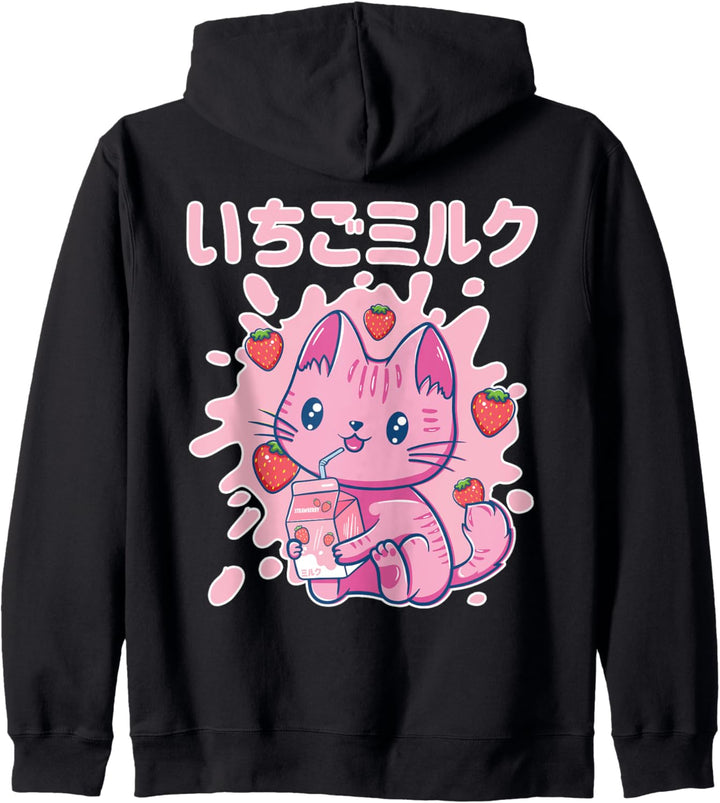 Chibi Kitten Kawaii Cat Japanisch Erdbeermilch Kapuzenjacke