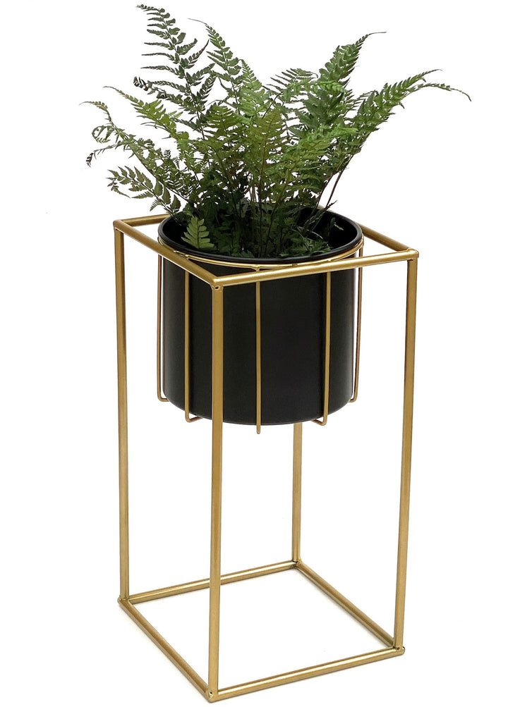 DanDiBo Blumenhocker mit Topf Metall Gold Schwarz Eckig S 45 cm Blumenständer 96035 Blumensäule Mode