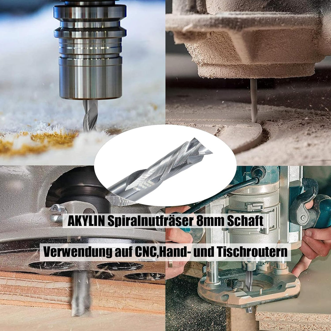 Spiralnutfräser 8mm Schaft，Up&amp;Down Kompressions Cut CNC VHM Spiralfräser für Oberfräse，8 mm mit Schn
