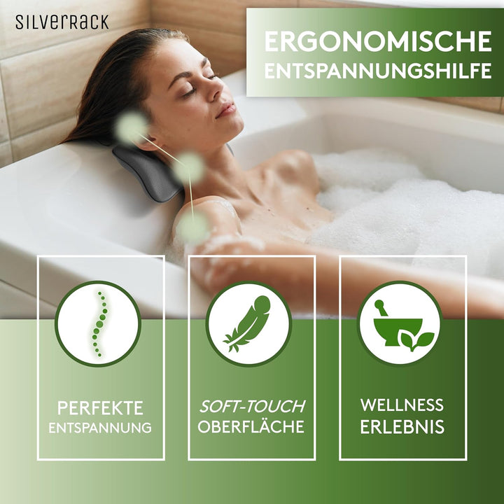 Premium Badewannenkissen Grau - Badekissen für Badewanne - Kissen Badewanne mit Saugnäpfen - Nackenk