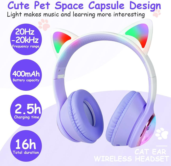 AXFEE Kinder-Kopfhörer, 5.3 Bluetooth Over-Ear mit LED-Leuchten, Lautstärke Begrenzt 105 dB, Stereo