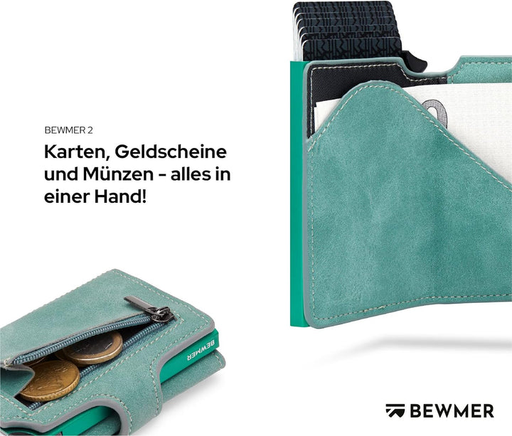 BEWMER 2 Shielded | Herren und Damen Slim Wallet mit RFID-Schutz Anti-Cloning | Kartenetui mit Münzf