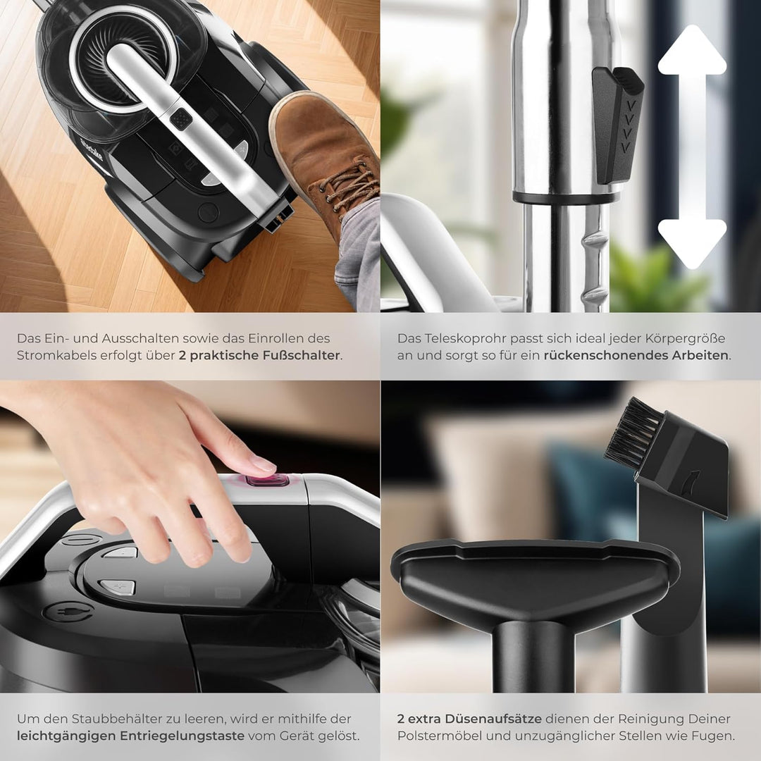 tectake® Staubsauger beutellos, VC900, 900 W, stark, beutelloser Bodenstaubsauger mit Kabel, für Tie