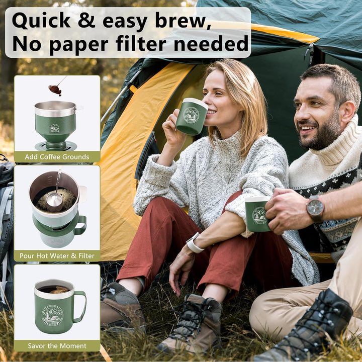 Edelstahl-Kaffeefilter, Wiederverwendbarer Tropfer für Isolierbecher, Papierselbsttragend für Wander