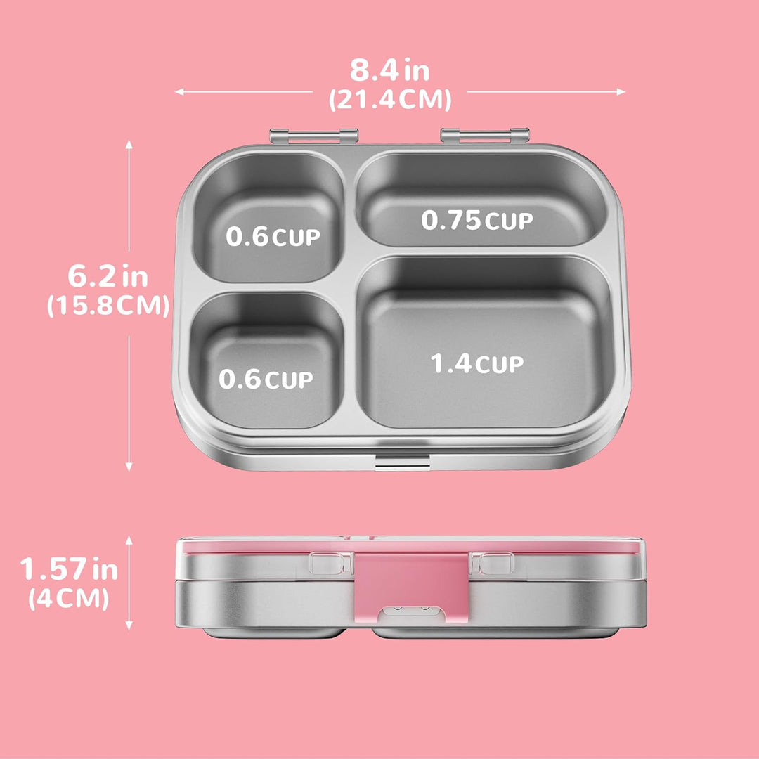 G.a HOMEFAVOR Edelstahl Brotdose Kinder 800ml Metall Bento Lunchbox mit 4 Fächern Auslaufsichere Bro