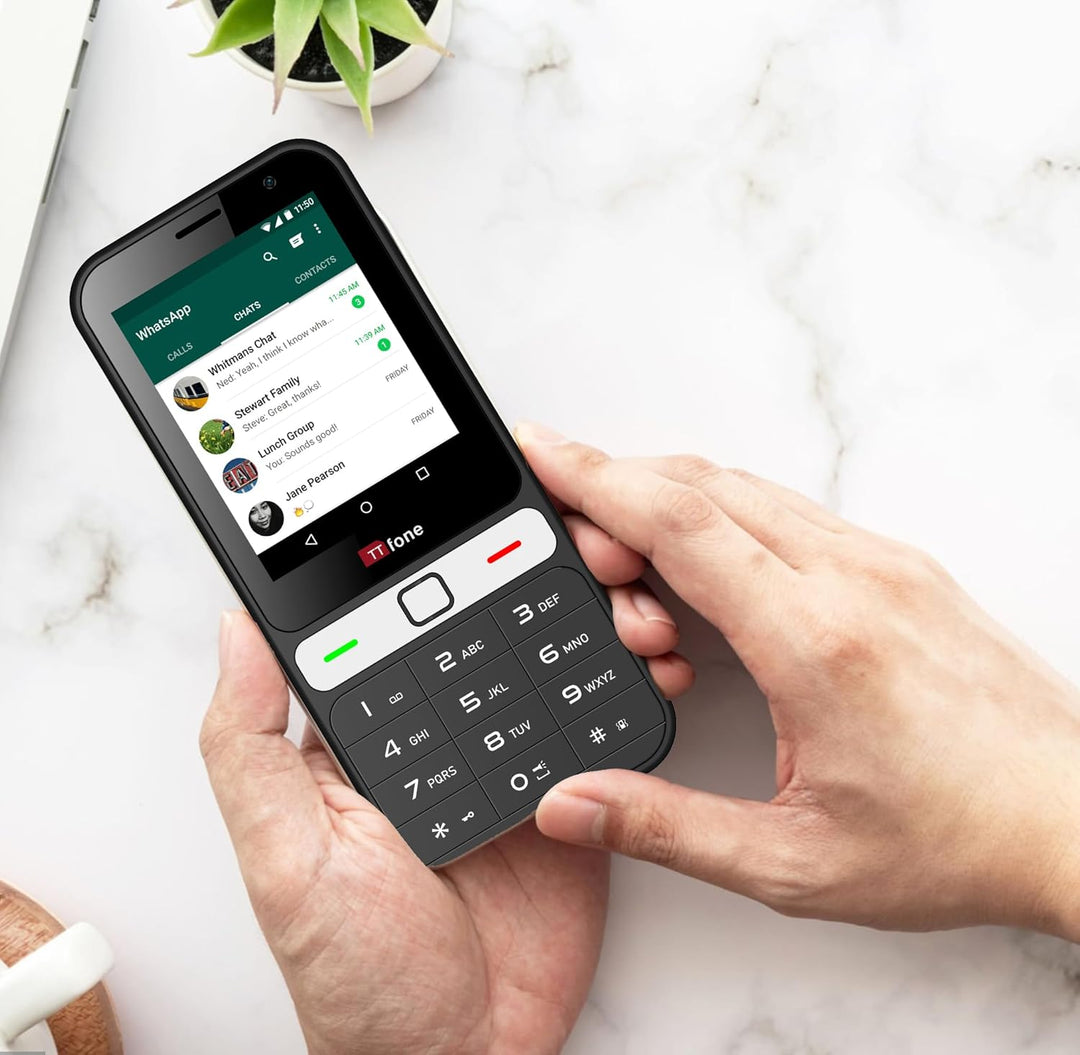 TTfone TT280 – Telefon 4G Dual SIM einfach mit Android, 2,8 Zoll Touchscreen, Tastatur, 2 MP Kamera,