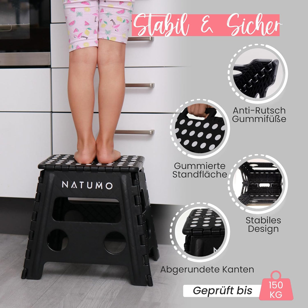 NATUMO® XL Tritthocker Kinder + Erwachsene, Klapphocker faltbar, Leichter und Rutschfester Klapptrit