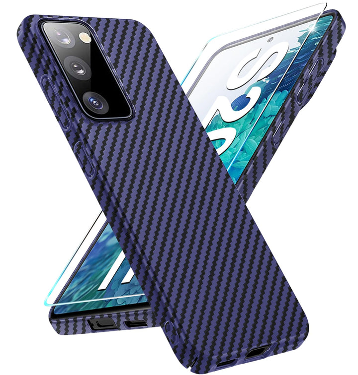 für Samsung S20 FE Hülle Carbon mit Schutzfolie Handyhülle S20 FE 5G Hart Case Ultra dünn Hybrid PC