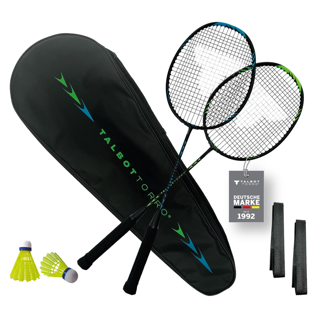 Talbot Torro Carbon Badminton Set Professional, 2 Badmintonschläger, 2 Federbälle, 2 Griffbänder & S