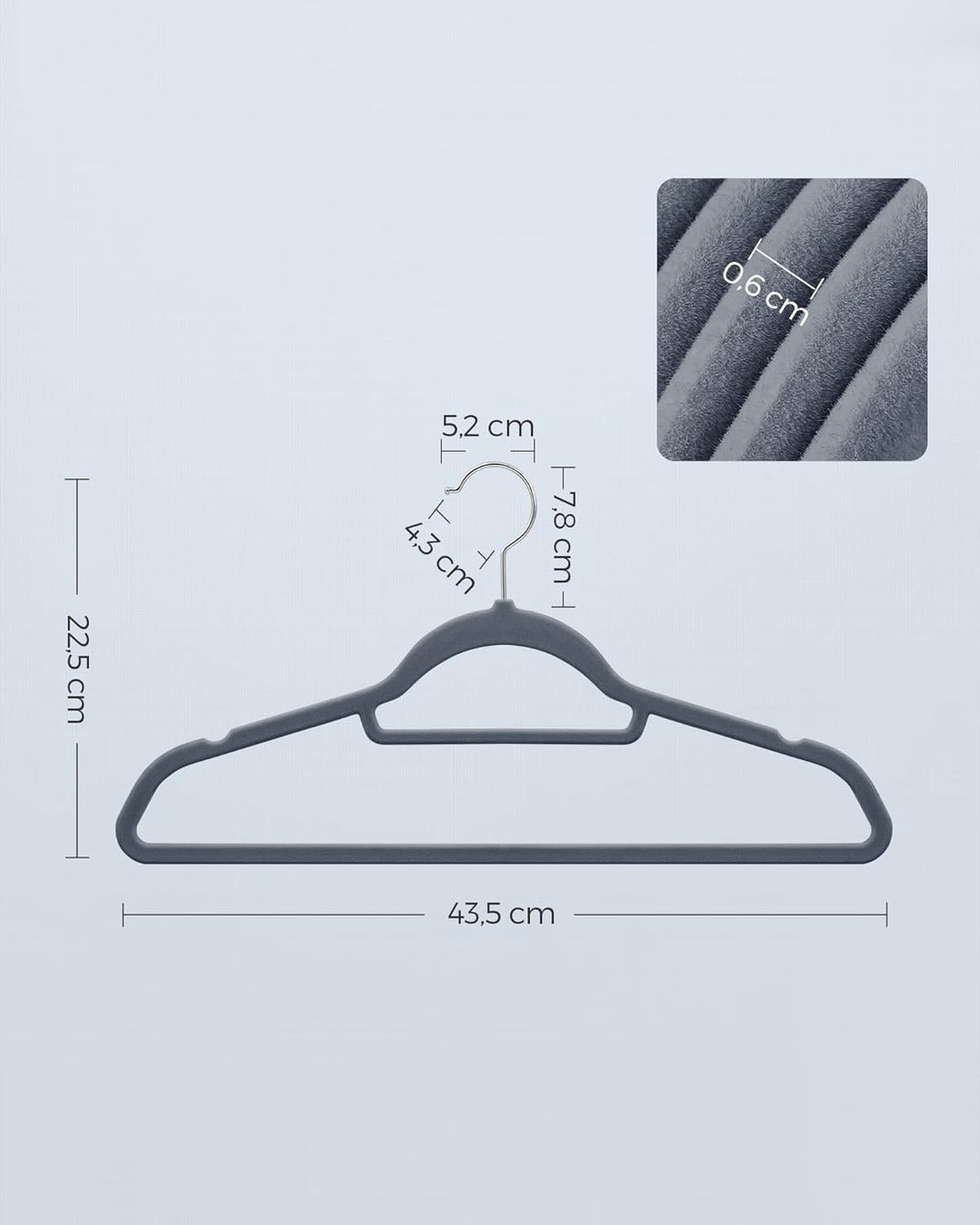SONGMICS Kleiderbügel Samt, 20er Set, Bügel, rutschfest, kleine Stange für Krawatten, 360° drehbarer