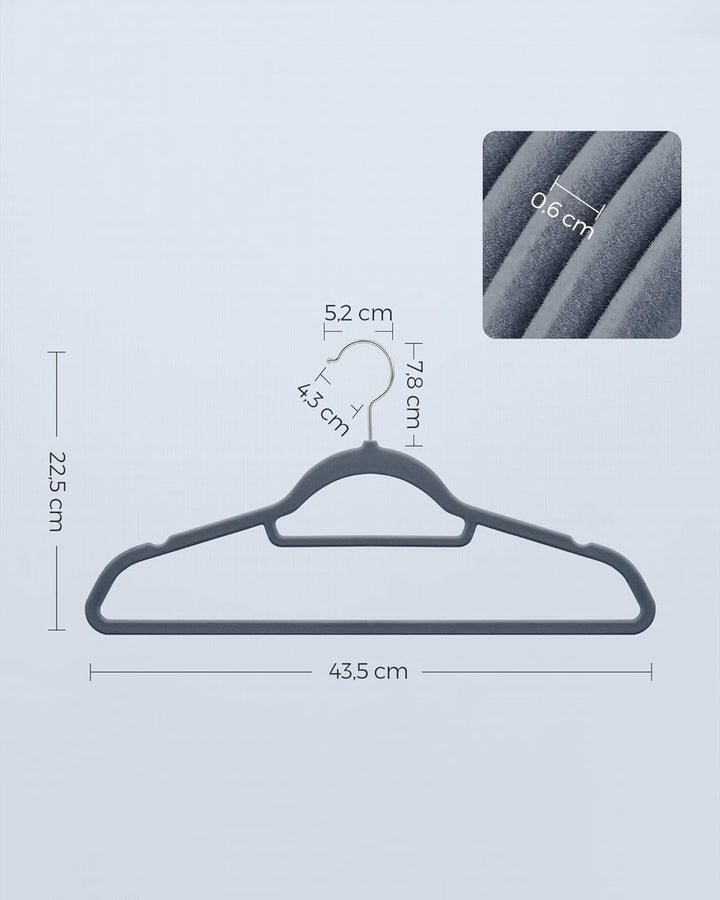 SONGMICS Kleiderbügel Samt, 20er Set, Bügel, rutschfest, kleine Stange für Krawatten, 360° drehbarer