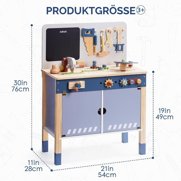 ROBUD Holzspielzeug Werkbank, Grosses Kinder Holz Spielwerkzeug, Pretend Play Creative Building Set,