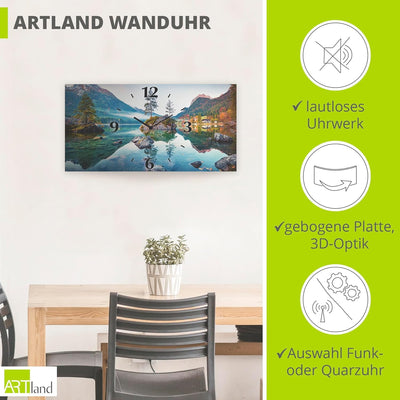 ARTLAND Wanduhr ohne Tickgeräusche Alu Funkuhr lautlos 50x25 cm Rechteckig Landschaftsbilder Natur S