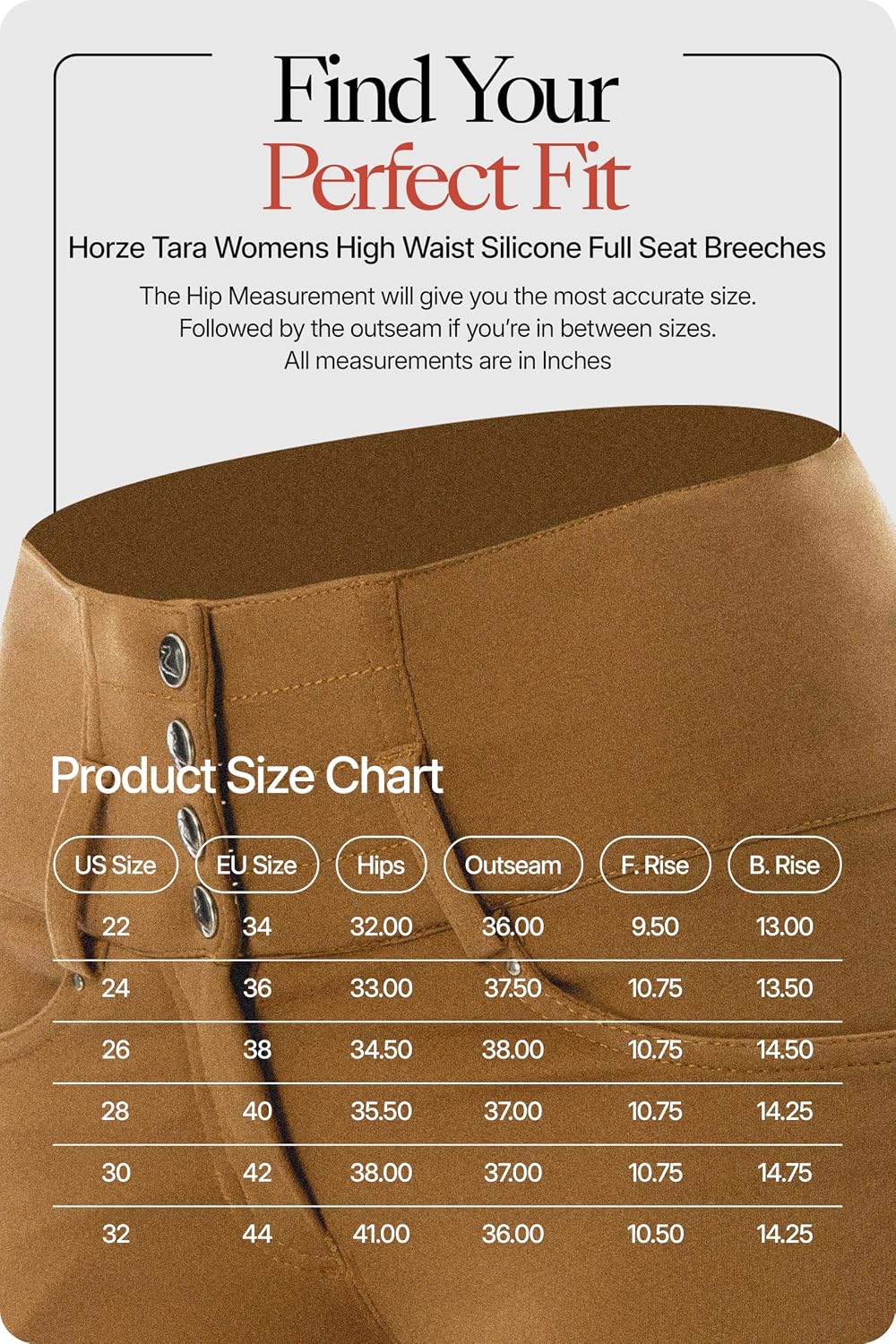 HORZE Damen Reithose Tara, High Waist Reithose mit Vollbesatz Silikon und Taschen Tobaccobraun 34, T