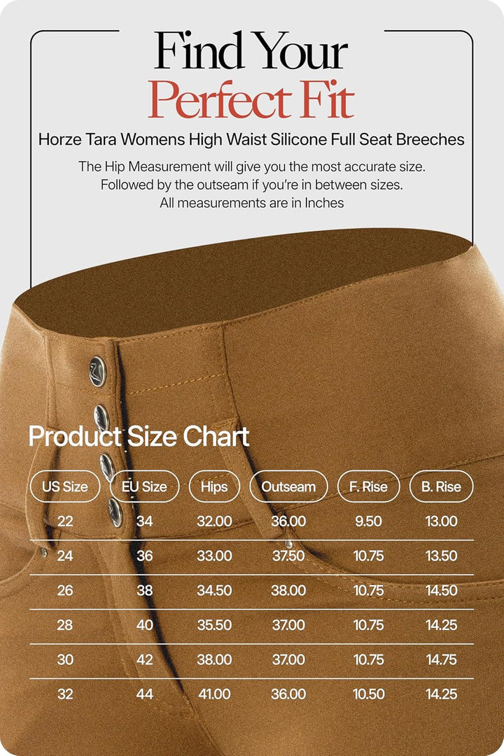 HORZE Damen Reithose Tara, High Waist Reithose mit Vollbesatz Silikon und Taschen Tobaccobraun 34, T