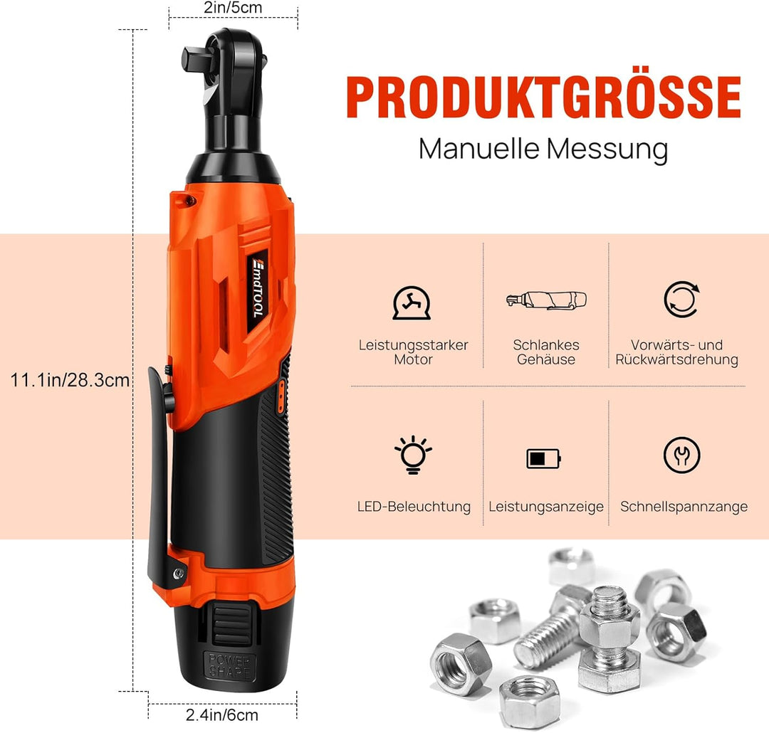 12V Akku Ratschenschlüsse 3/8 Zoll, 40Nm Elektrischer Ratschenschlüssel 2 x 1500mAh Akku, 7 Steckdos