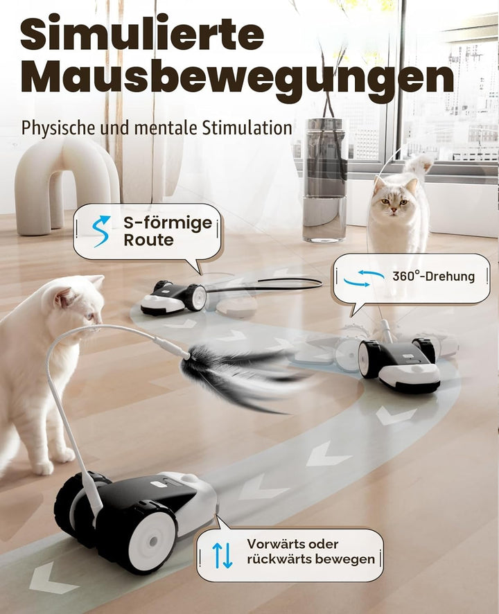 Casfuy 3-in-1 interaktives Katzenspielzeug - 2-Geschwindigkeit katzenspielzeug elektrisch selbstbesc