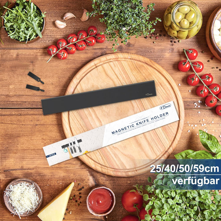 Dmore 25 cm Magnetleiste Messer mit 2 Haken, schwarzer Messerhalter magnetisch ohne Bohren, leistung