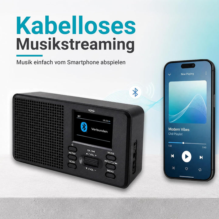 XORO DAB 142 - Tragbares Digitalradio, UKW und DAB+ Empfang, Senderspeicher, RDS-Funktion, Wecker, B
