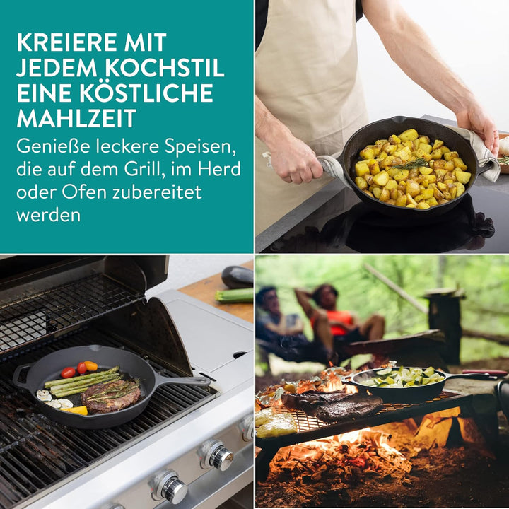 Navaris Gusseisenpfanne - 30cm Eingebrannte Pfanne Gusseisen Induktion, Cast Iron Pan, Gusspfanne, G
