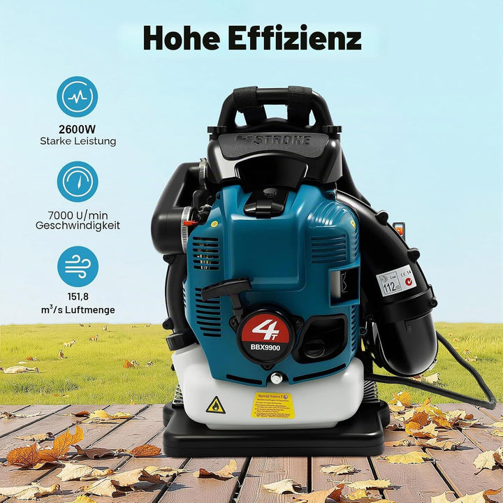 Benzin-Rückenlaubbläser 4-Takt 75.6ccm, 2600W Leichter Laubbläser Benzin Gas Angetriebene Rückentrag