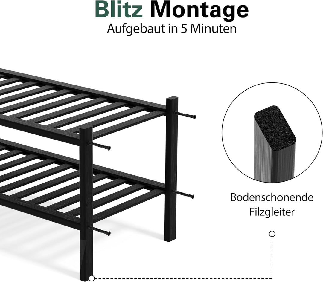 Schuhregal aus Bambus, Schuhablage mit 2 Ebenen, 68 x 28 x 32 cm, Erweiterbar Stapelbar, Schuhschran