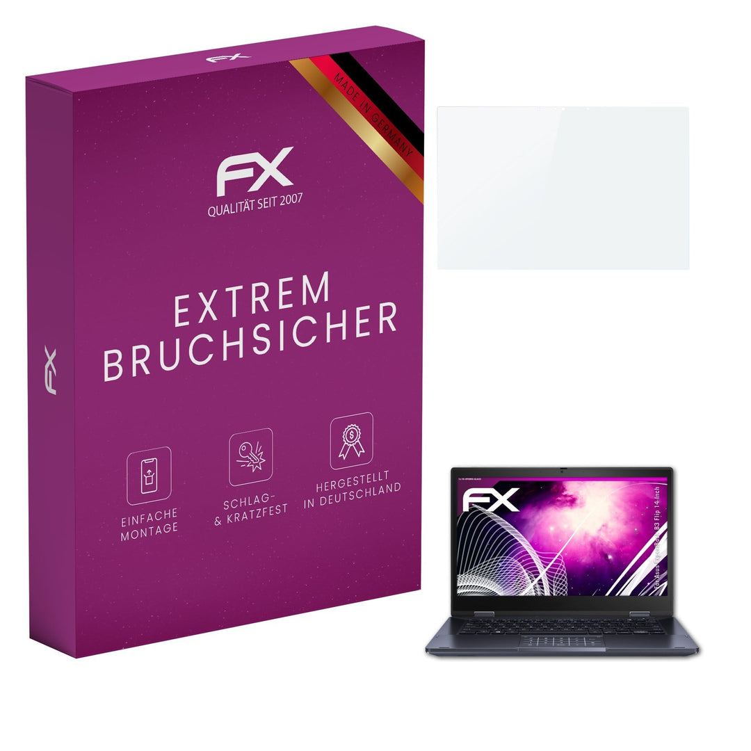 atFoliX Glasfolie kompatibel mit Asus ExpertBook B3 Flip 14 Inch Panzerfolie, 9H Hybrid-Glass FX Sch