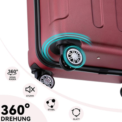 BEIBYE Hartschalen-Koffer Trolley Rollkoffer Reisekoffer Handgepäck 4 Rollen (M-L-XL-Set) (Weinrot,