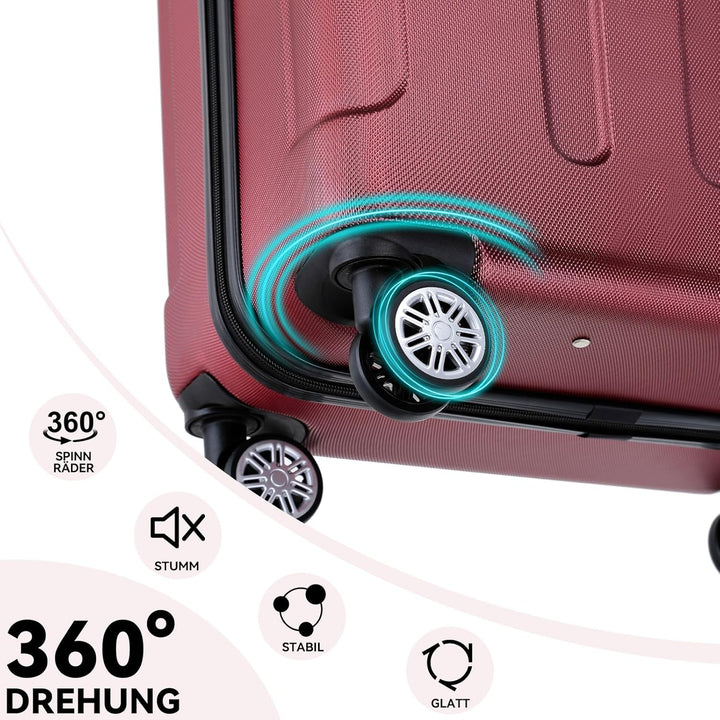 BEIBYE Zwillingsrollen Hardcase Reisekoffer Koffer Trolleys Hartschale in XL-L-M in 14 Farben (Weinr