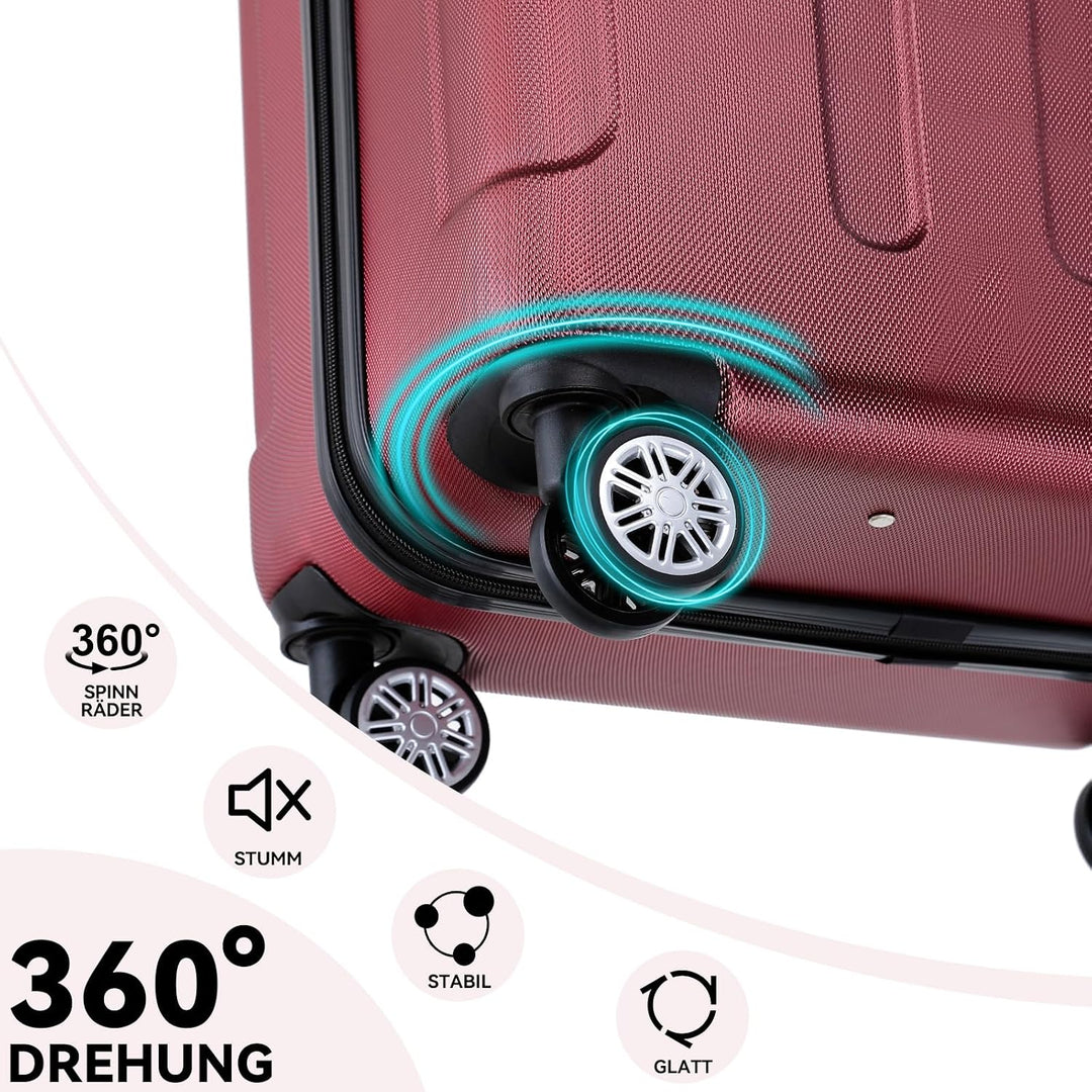 BEIBYE Hartschalen-Koffer Trolley Rollkoffer Reisekoffer Handgepäck 4 Rollen (M-L-XL-Set) (Weinrot,