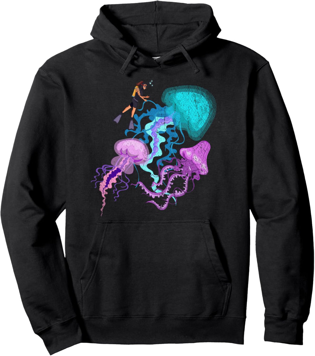 Farbenfrohes Meeresbewohner Taucher Geschenk Qualle Pullover Hoodie