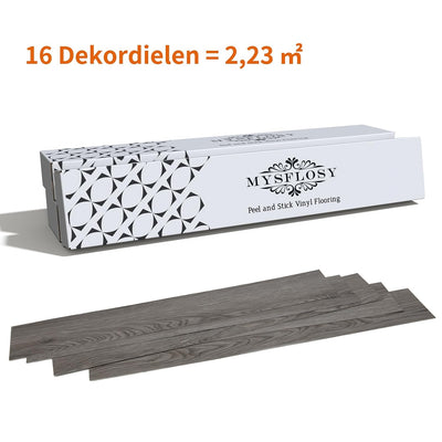 Mysflosy Vinylboden Selbstklebend, PVC Bodenbelag holzoptik wasserdicht, Graue Eichenfarbe 15,24cm x