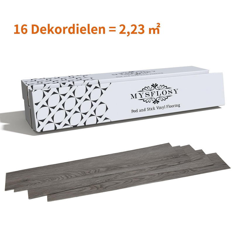Mysflosy Vinylboden Selbstklebend, PVC Bodenbelag holzoptik wasserdicht, Graue Eichenfarbe 15,24cm x
