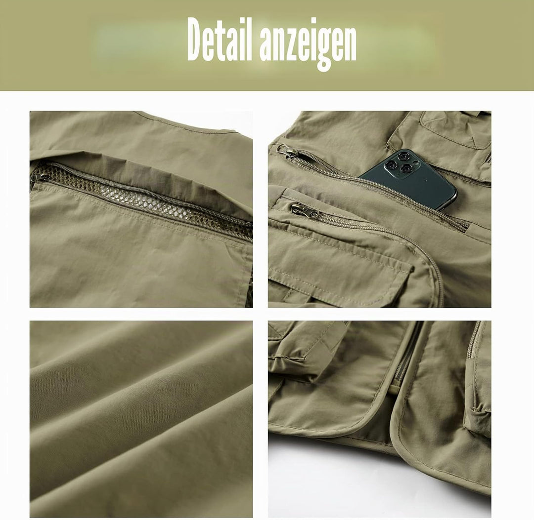 Btmpmcs Herren Outdoor Weste Freizeit Schnelltrocknende Anglerweste mit vielen Taschen Sommer Ärmell