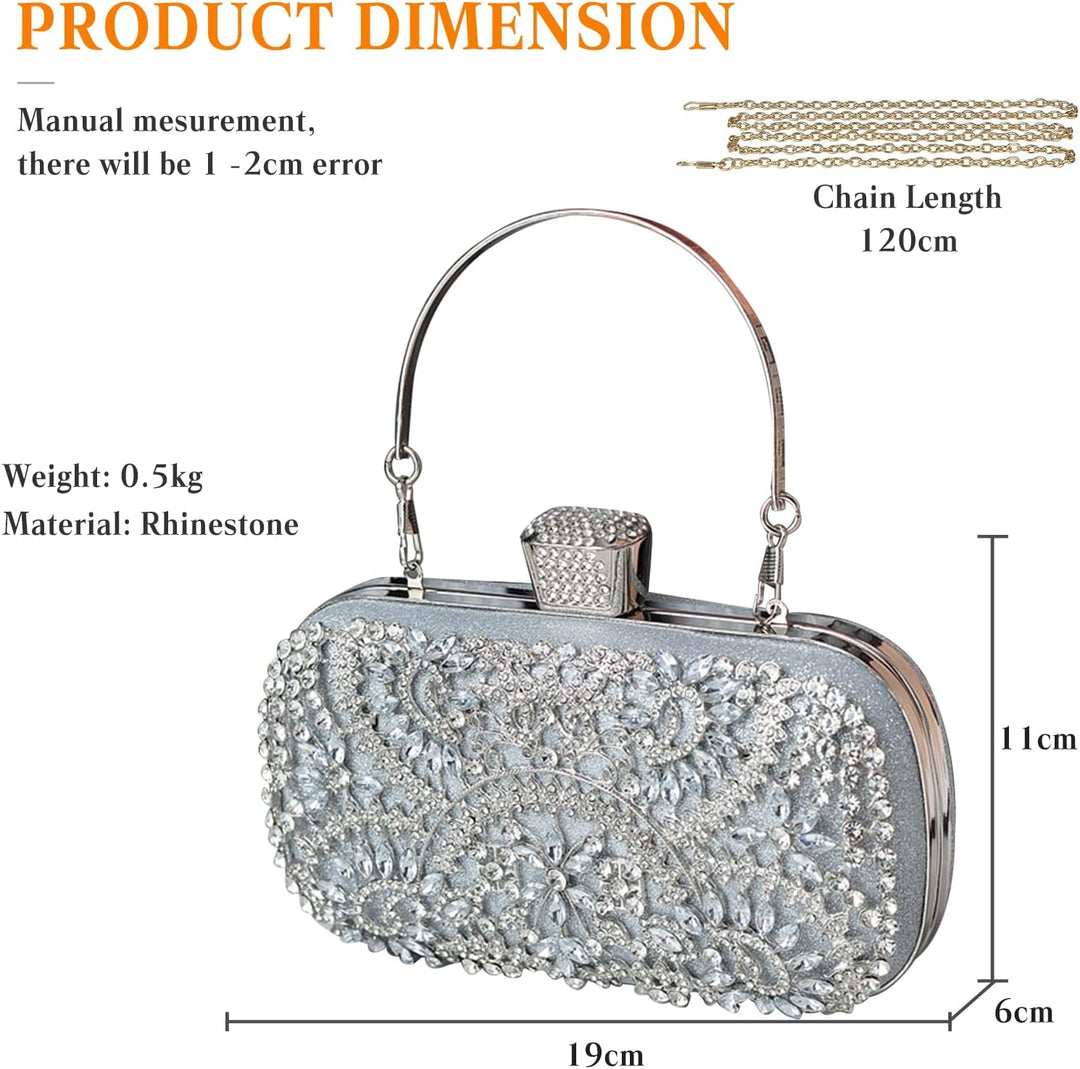 CORIOS Damen Clutch Diamant Strass Abendtasche Glitzer Handtasche Kleine Umhängetasche Abnehmbarer K