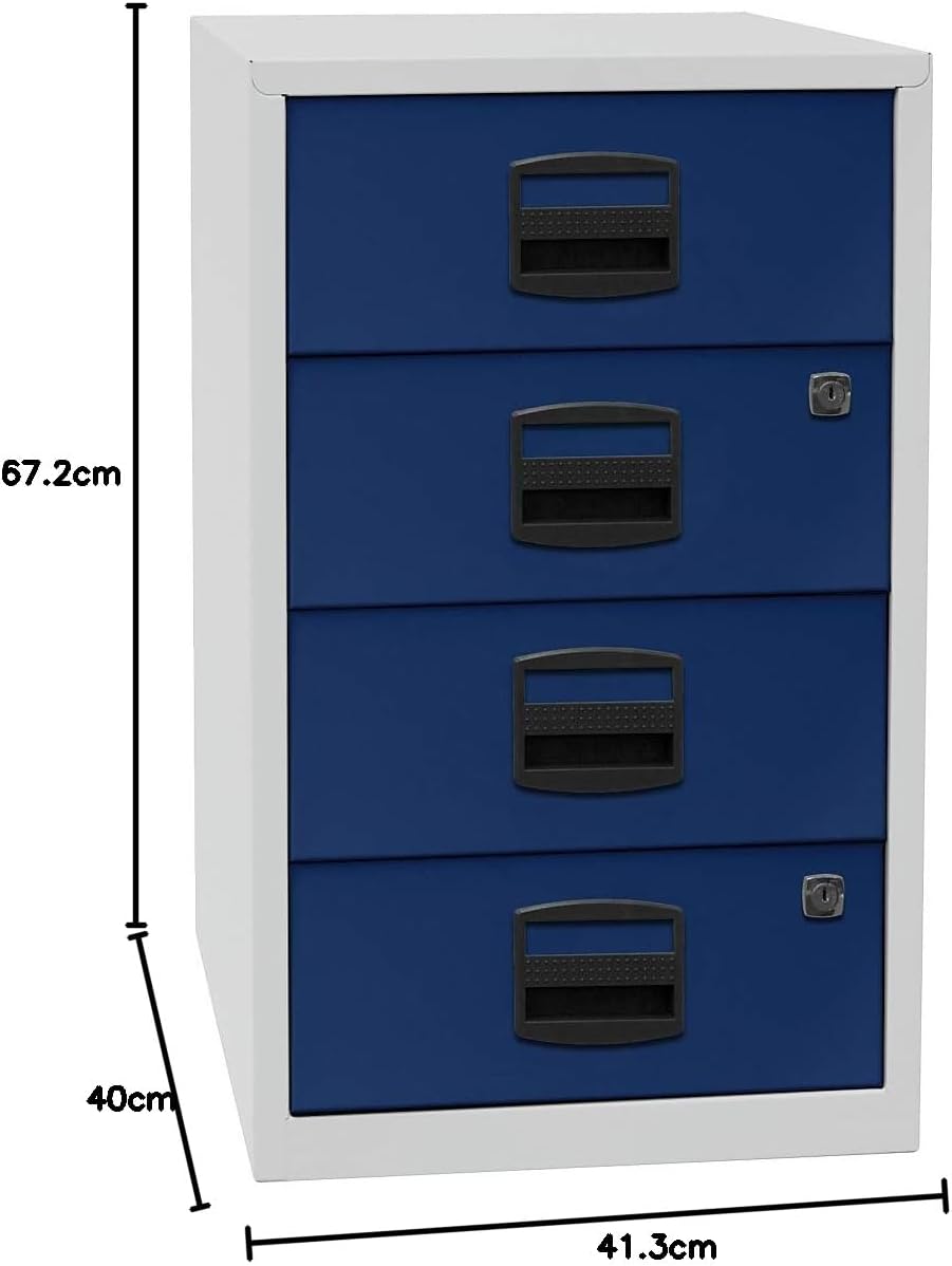 Bisley Home Beistellschrank PFA, 4 Universalschubladen, Metall, 506 Korpus Lichtgrau, Fronten Kardin