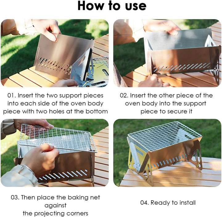 TINMIX Mini Tragbarer Holzkohlegrill Edelstahl Kleiner Klappgrill Ein-Personen-Tischgrill für Garten