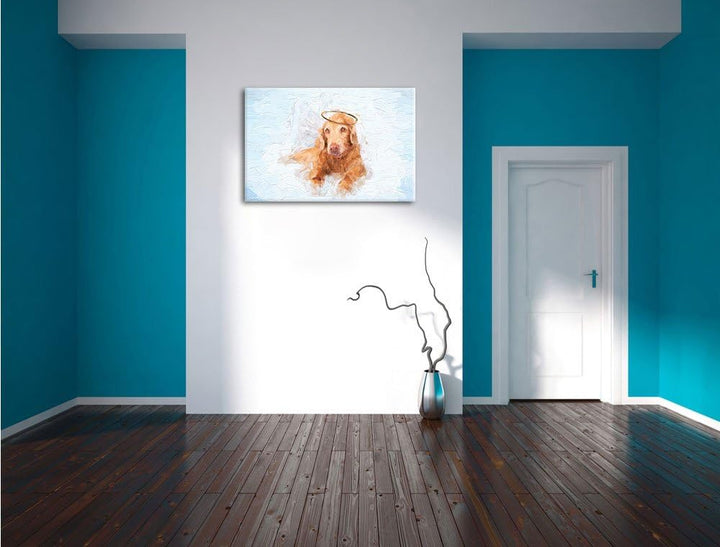 Pixxprint Hundeengel im Himmel als Leinwandbild/Grösse: 100x70 / Wandbild/Kunstdruck/fertig bespannt