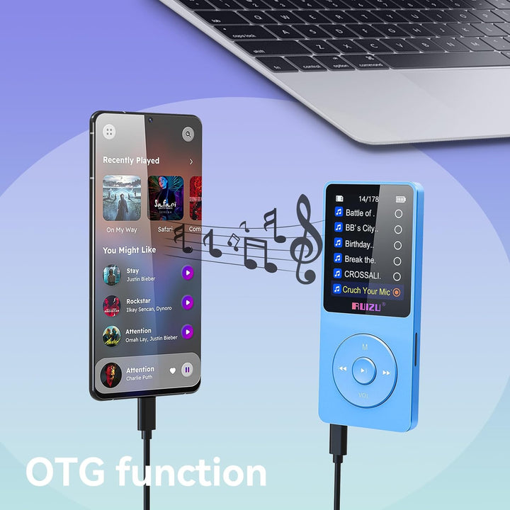 64GB MP3 Player mit Bluetooth 5.3, Ultraleicht (30 Gramm), bis zu 80 Stunden Akkulaufzeit, 1.8-Zoll-