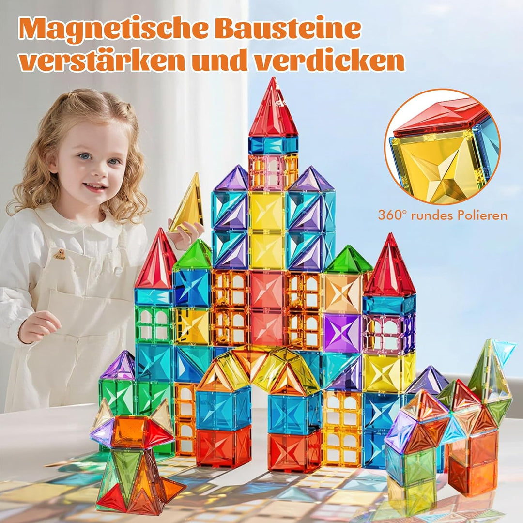 100 Magnetische Bausteine mit 1 Auto, STEM-Bauspielzeug, Kinderspiel Zusammenbauen, Lernspielzeug ge