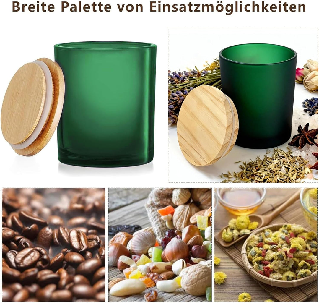 OXTXO 6er Set Kerzengläser mit Bambusdeckel (200ml) – 3mm Dickwandiges Glas für Kerzengiessen – Eleg