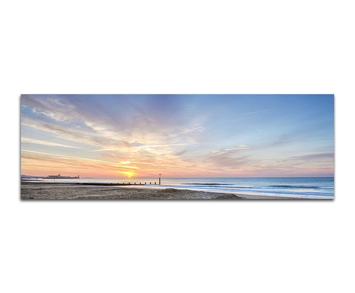 Paul Sinus Art Panoramabild auf Leinwand und Keilrahmen 150x50cm Meer Strand Fischerboot Sonnenaufga