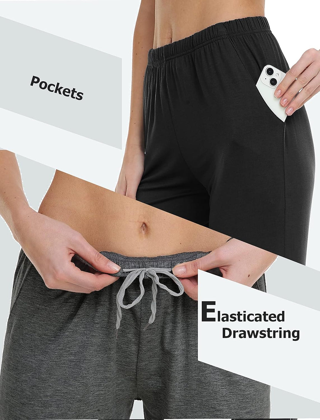 MoFiz Damen Schlafanzughose 3/4 Lang Schlafhose Modal Nachtwäsche Weich Pyjamahose Freizeithose mit
