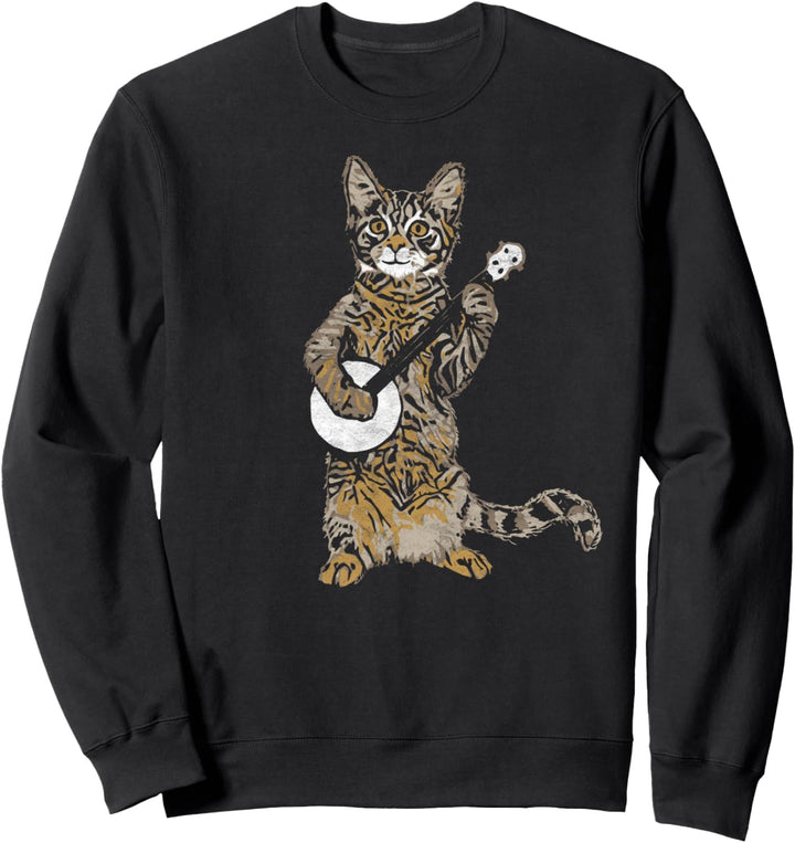 Banjo Cat - Funny Retro Style Bluegrass & Tabby Cat Lover Sweatshirt