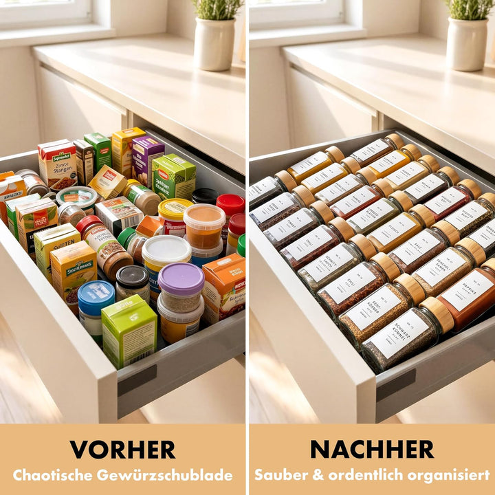 EDELHAUS® Gewürzgläser Eckig mit Bambus Holzdeckel (24 Stück) Gewürzdosen mit Streueinsatz und 240 E