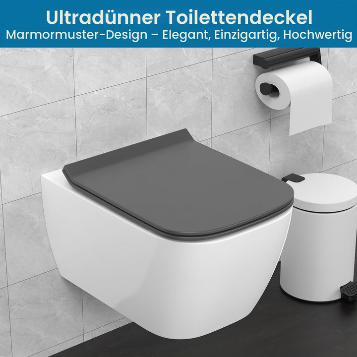 WC Sitz Eckig Form, Toilettendeckel mit Absenkautomatik, Klobrille Duroplast mit Schnellverschluss,