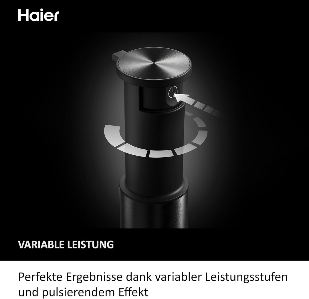 Haier Stabmixer 4-in-1 mit Messbecher, Quirl, Stampfer, Zerkleinerer I 1000W Pürierstab aus Edelstah